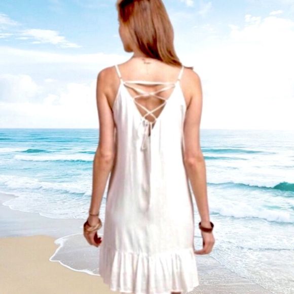 White Embroidered Crochet Accent Embroidered Floral Sun Dress Coverup - Picture 2 of 12